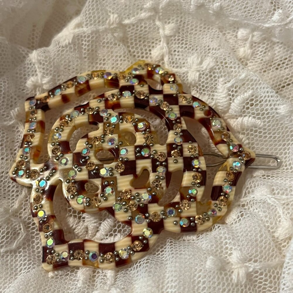 Checkerboard Rose Hair Clip